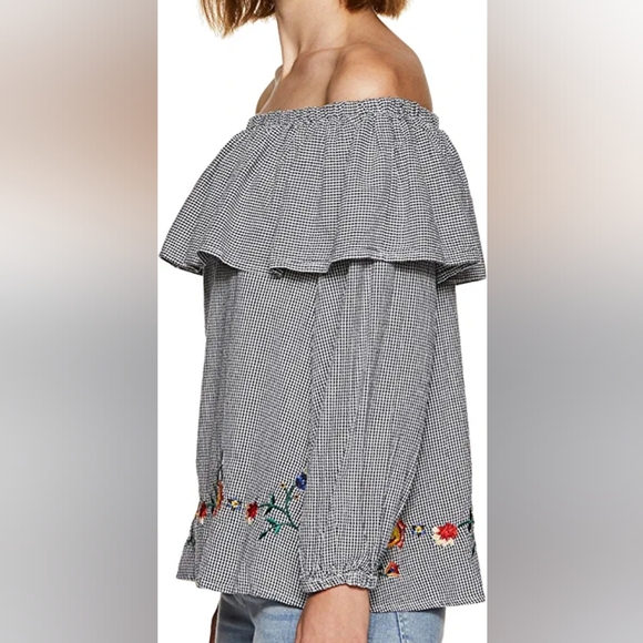 Zara Floral Navy and White Embroidered Top - Picture 3 of 16